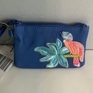 Vera Bradley Blue Embroidered Zip ID Case